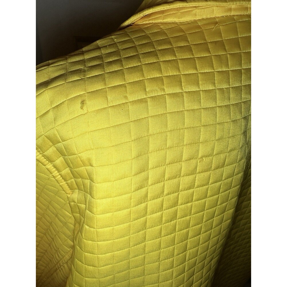 Harve Benard Quilted Coat Women Size 16 Vintage Yellow Grid Textured Long Jacket - Picture 4 of 11